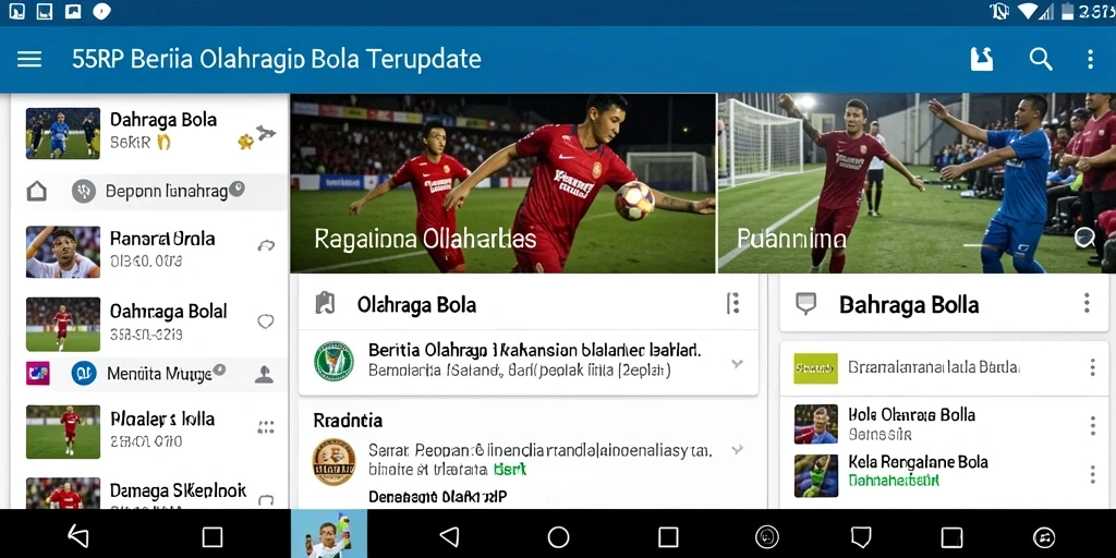 Antarmuka 55RP menampilkan berita dan statistik olahraga bola secara jelas.