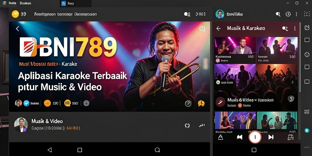 Antarmuka menarik dari aplikasi Karaoke BNI789 dengan pilihan lagu yang beragam.