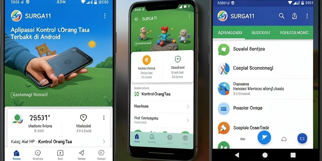 Antarmuka aplikasi SURGA11 menunjukkan fitur kontrol orang tua yang lengkap.
