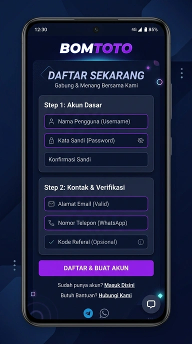 Tampilan halaman daftar bomtoto