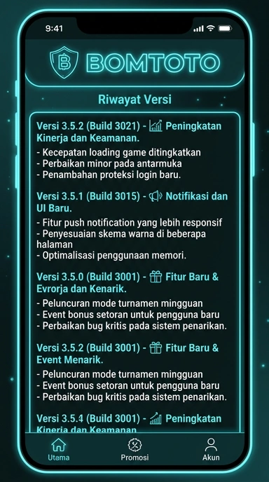 Tampilan riwayat versi bomtoto